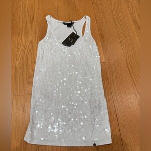 Armani Exchange White Sequin Tank Top, Size M